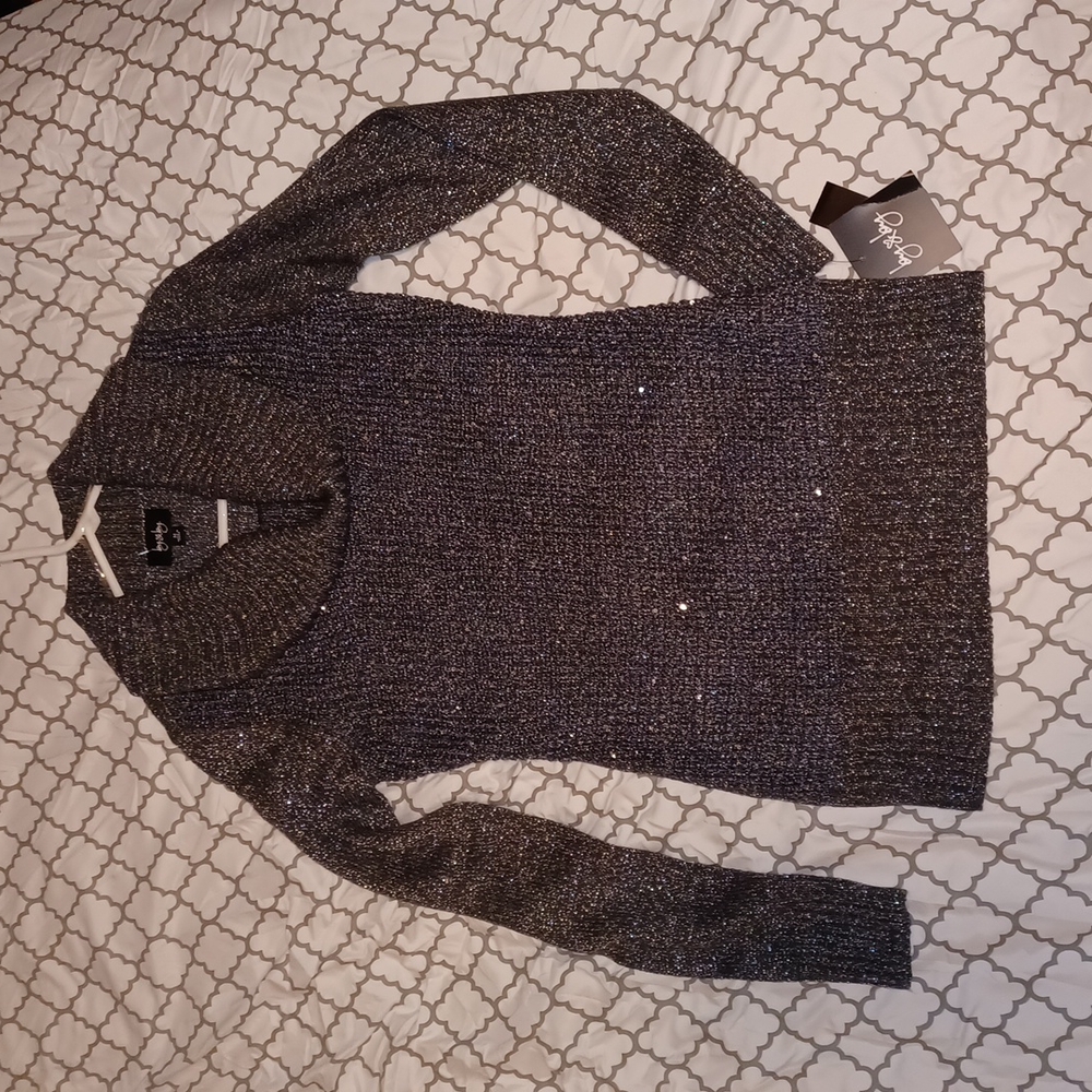 by&by sparkly women's turtleneck sweater silvery Gray Medium